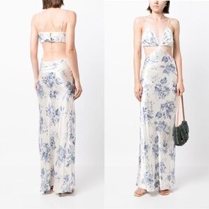 NWT REFORMATION Poppies Cutout Silk White Blue Floral Maxi Dress Sz 12